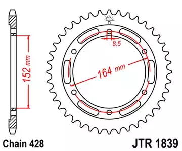 JT roda dentada traseira JTR1839.55, 55z tamanho 428 - JTR1839.55
