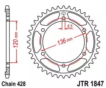 Čelični stražnji lančanik JT JTR1847.57, 57z veličina 428 - JTR1847.57