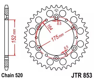 Kettenrad hinten Stahl JT JTR853.44, 44 Zähne Teilung 520