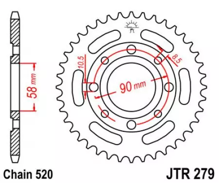 Bakre kedjehjul JT JTR279.39, 39z storlek 520-2