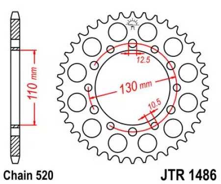 Bageste tandhjul JT JTR1486.40, 40z størrelse 520-2