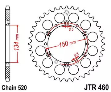 Bageste tandhjul JT JTR460.42, 42z størrelse 520