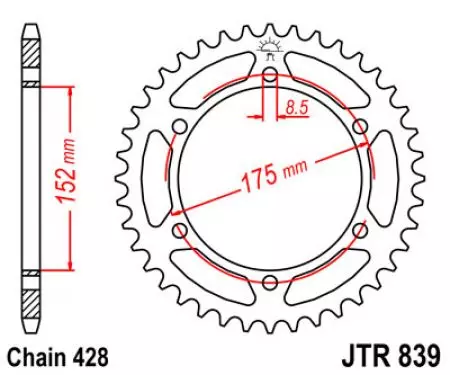 Bageste tandhjul JT JTR839.57, 57z størrelse 428-2