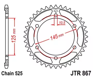Kettenrad hinten Stahl JT JTR867.42, 42 Zähne Teilung 525