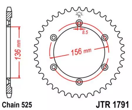 Zębatka tył stalowa JT JTR1791.43, 43z rozmiar 525-2