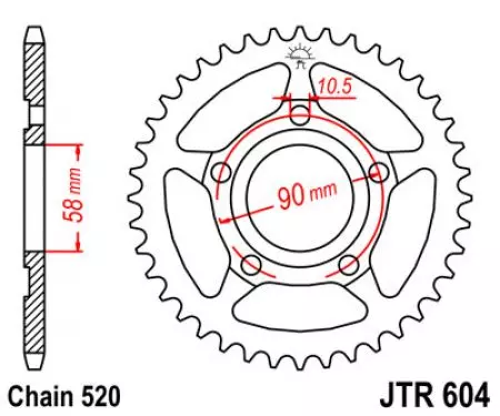 Čelični stražnji lančanik JT JTR604.36, 36z, veličina 520-2