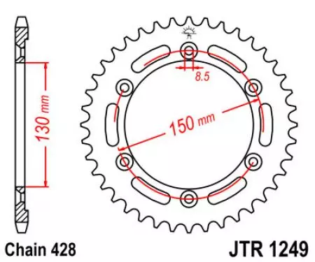 Tagumine hammasratas JT JTR1249.51, 51z suurus 428-2