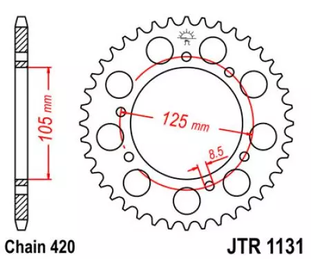 Kettenrad hinten Stahl JT JTR1131.53, 53 Zähne Teilung 420-2