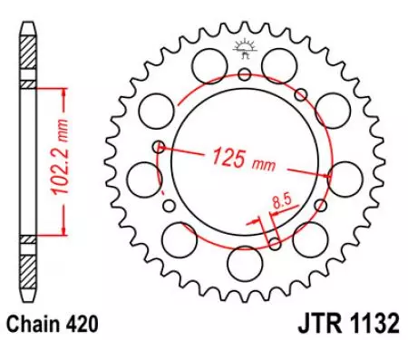 Kettenrad hinten Stahl JT JTR1132.53, 53 Zähne Teilung 420-2