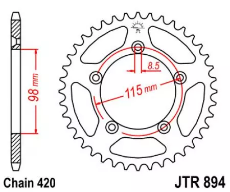 Roda dentada traseira JT JTR894.46, 46z tamanho 420-2