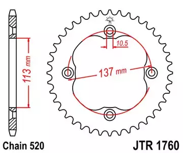 Задно зъбно колело JT JTR1760.36, 36z размер 520 - JTR1760.36
