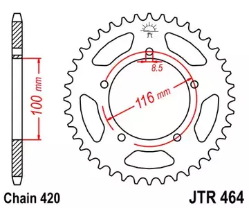 Roda dentada traseira JT JTR464.44, 44z tamanho 420 - JTR464.44