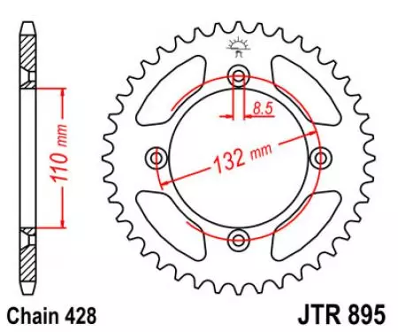 Bageste tandhjul JT JTR895.46, 46z størrelse 428-2