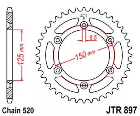 Čelični stražnji lančanik JT JTR897.38, 38z, veličina 520-2