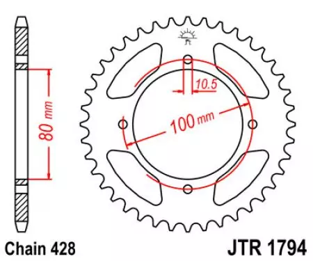 JT bageste tandhjul JTR1794.45, 45z størrelse 428-2