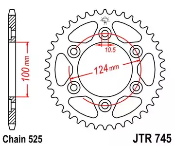 Čelični stražnji lančanik JT JTR745.43, 43z, veličina 525