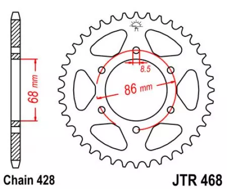 Kettenrad hinten Stahl JT JTR468.46, 46 Zähne Teilung 428-2
