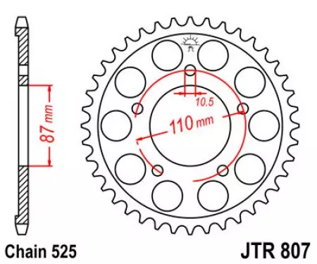 Kettenrad hinten Stahl JT JTR807.44, 44 Zähne Teilung 525-2