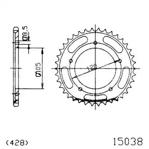 Esjot-teräksinen takarenkaan ketjupyörä 15038-60, 60Z, koko 428