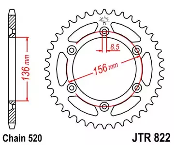 JT bageste tandhjul JTR822.52, 52z størrelse 520 - JTR822.52