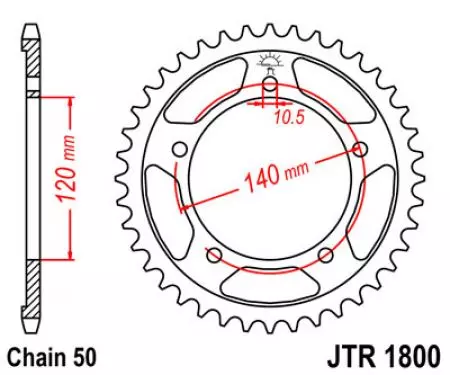 Čelični stražnji lančanik JT JTR1800.43, 43z, veličina 530-2