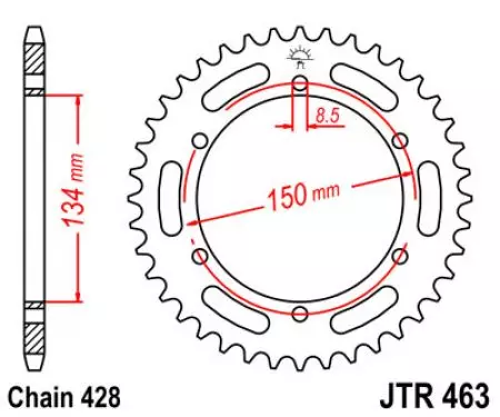 Roda dentada traseira JT JTR463.50, 50z tamanho 428-2