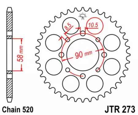 Čelični stražnji lančanik JT JTR273.42, 42z, veličina 520-2