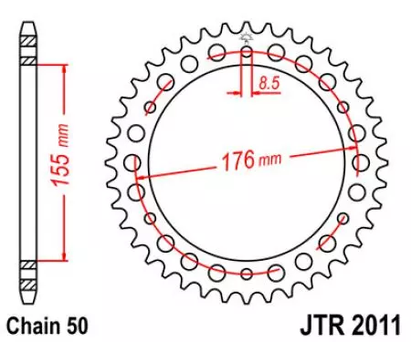 Zębatka tył stalowa JT JTR2011.42, 42z rozmiar 530-2