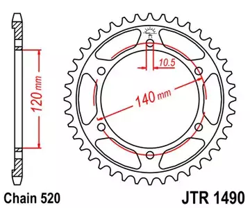 Kettenrad hinten Stahl JT JTR1490.42, 42 Zähne Teilung 520 - JTR1490.42
