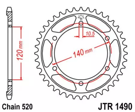 Kettenrad hinten Stahl JT JTR1490.42, 42 Zähne Teilung 520-2