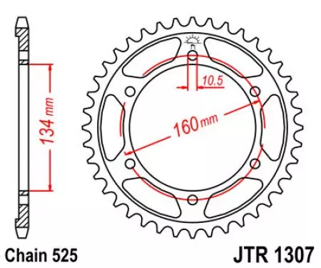 Zadní řetězové kolo JT JTR1307.42, velikost 42z 525-2