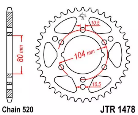 Čelični stražnji lančanik JT JTR1478.40, 40z, veličina 520-2