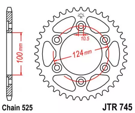 Kettenrad hinten Stahl JT JTR745.39, 39 Zähne Teilung 525-2