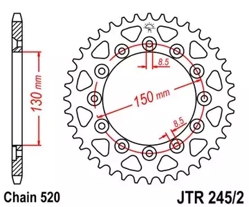 JT bakre kedjehjul JTR245/2.52, 52z storlek 520 - JTR245/2.52