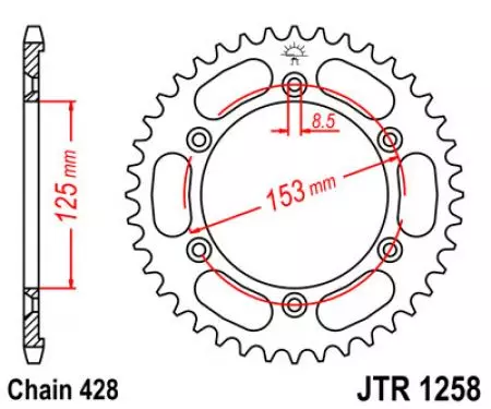 Roda dentada traseira JT JTR1258.54, 54z tamanho 428-2
