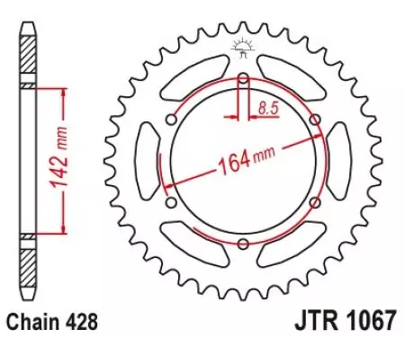 Kettenrad hinten Stahl JT JTR1067.52, 52 Zähne Teilung 428-2