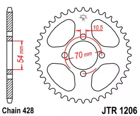 Kettenrad hinten Stahl JT JTR1206.42, 42 Zähne Teilung 428-2