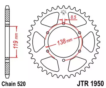 JT πίσω χαλύβδινο γρανάζι JTR1950.50, 50z μέγεθος 520 - JTR1950.50