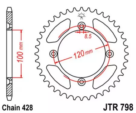 Roda dentada traseira JT JTR798.47, 47z tamanho 428-2
