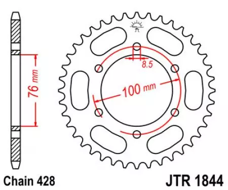 Kettenrad hinten Stahl JT JTR1844.48, 48 Zähne Teilung 428-2