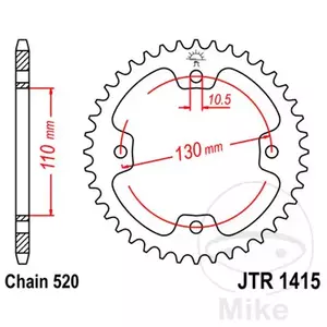 Bageste tandhjul i stål JT JTR1415.38, 38z størrelse 520