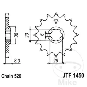 Forreste tandhjul JT JTF1450.14, 14z størrelse 520 - JTF1450.14