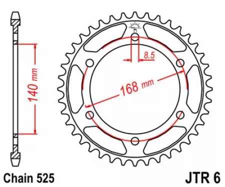 Bakre kedjehjul JT JTR6.42, 42z storlek 525-2