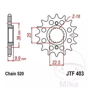 Zębatka przód JT JTF403.15, 15z rozmiar 520 - JTF403.15