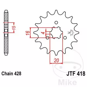 Piñón delantero JT JTF418.15, 15z tamaño 428 - JTF418.15