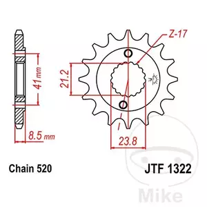 Pignone anteriore JT JTF1322.13, 13z misura 520 - JTF1322.13
