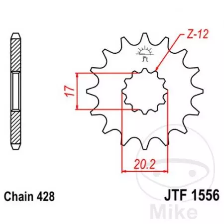 JT JTF1556.12 prednji lančanik, 12z, veličina 428-2
