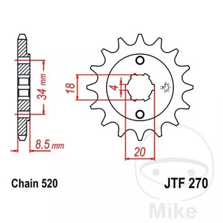 Forreste tandhjul JT JTF270.15, 15z størrelse 520-2