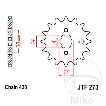 Roda dentada dianteira JT JTF273.13, 13z tamanho 428-2