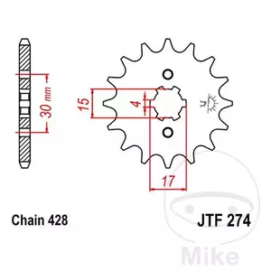 Piñón delantero JT JTF274.13, 13z tamaño 428 - JTF274.13